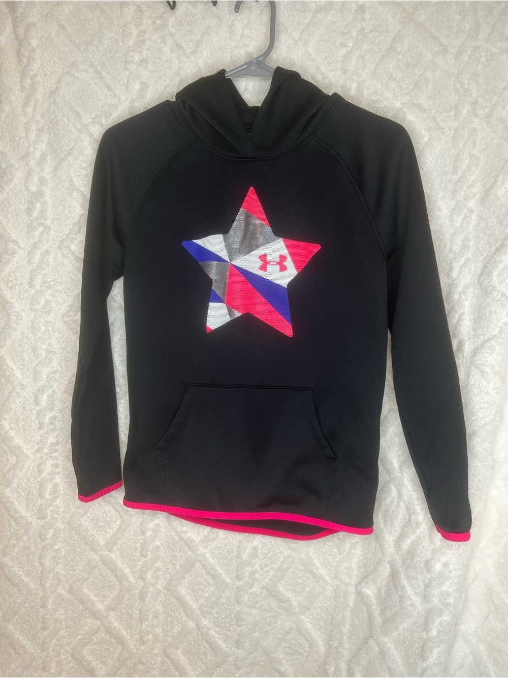 Under Armour Girls' Star Hoodie Black with Pink Trim